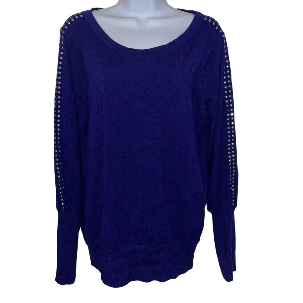 Stunning Alfani Silver Studded Long Sleeve Sweater Blue Women's Large